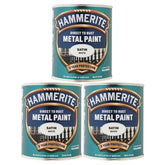 3X Hammerite Satin White Paint 750ml Tin Paint